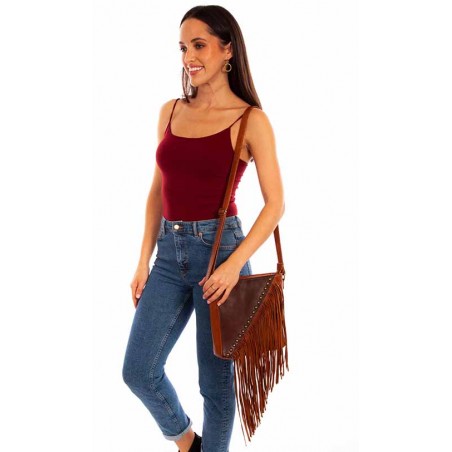 Handbag - Brown Leather Fringes Women - Scully