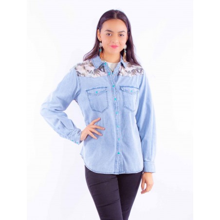 Denim Shirt - Blue Horses Pattern Women - Scully