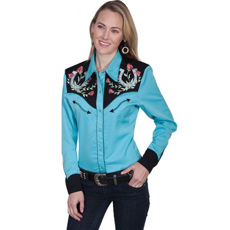 Vintage Western Shirt - Turquoise Horseshoe Embroidery Women - Scully