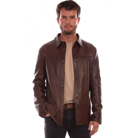 Leather Shirt Jacket - Brown Men - Scully