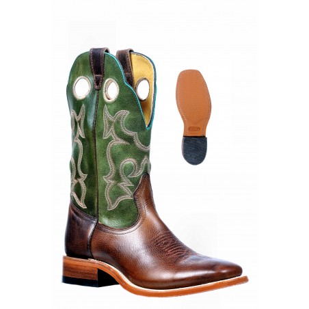 Bottes Roper - Cuir Vachette Brun Vert Bout Carré Large Talon Droit Homme - Boulet Boots