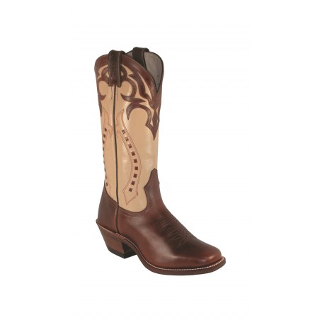 Santiags - Cuir Vachette Brun Beige Bout Carré Femme - Boulet Boots