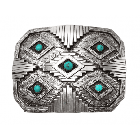 Western Buckle - Rectangle Aztec Turquoise Unisex - AndWest