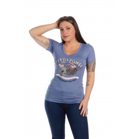 T-shirt - Bleu Speed & Power Femme - Liberty Wear