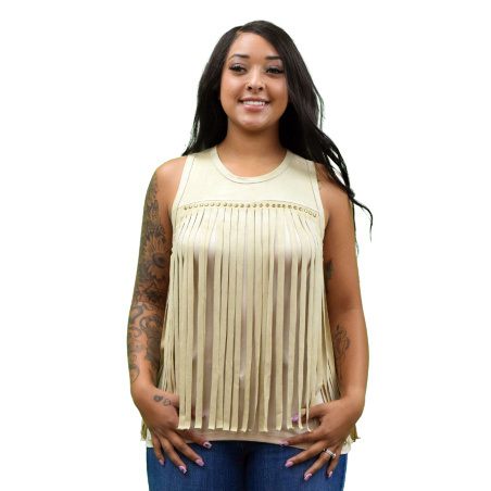 Fringe Top - Beige Microsuede Women - Liberty Wear