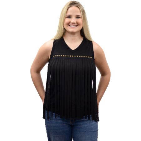 Fringe Top - Black Microsuede Women - Liberty Wear