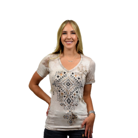 T-shirt - Beige Aztec Print Women - Liberty Wear