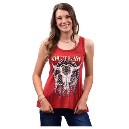 Top - Rouge Outlaw Crâne de Vache Femme - Liberty Wear