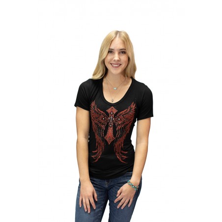 T-shirt - Black Red Wings Cross Women - Liberty Wear