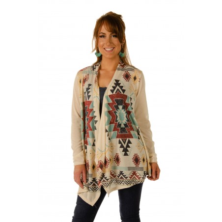 Cardigan - Beige Aztec Pattern Women - Liberty Wear