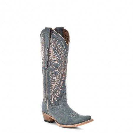 Bottes Western Hautes - Cuir Vachette Bleu Bout Pointu Femme - Corral Boots