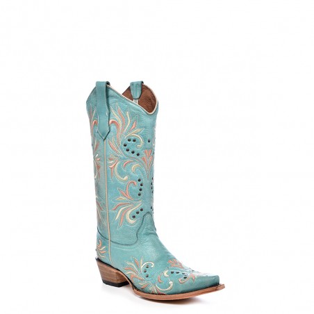 Cowgirl Boots - Cowhide Turquoise Embroidery Women - Corral Boots