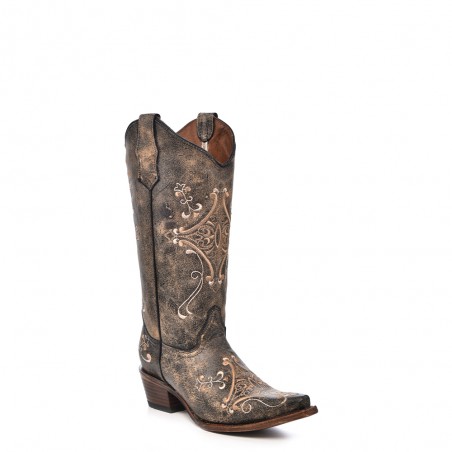 Cowgirl Boots - Cowhide Black Vintage Embroidery Women - Corral Boots