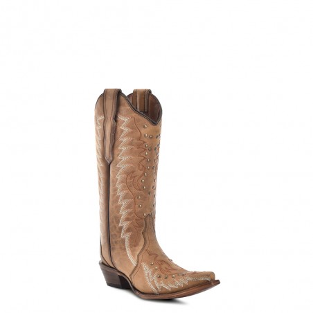 Cowgirl Boots - Cowhide Tan Embroidery Women - Corral Boots