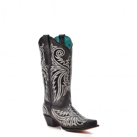 Cowgirl Boots - Cowhide Black White Embroidery Women - Corral Boots