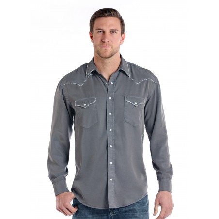 Western Shirt - Tencel Solid Grey Escalante Men - Panhandle