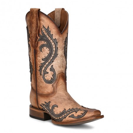 Bottes Roper - Cuir Vachette Brun Broderie Grise Femme - Corral Boots