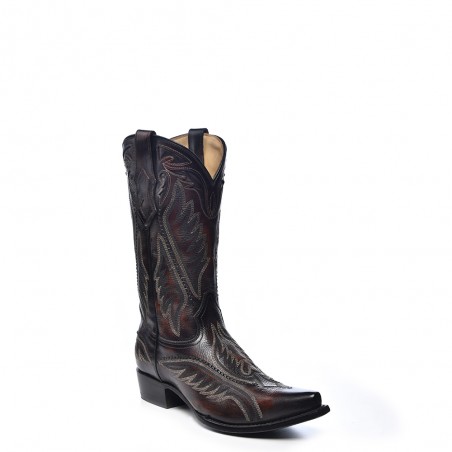 Cowboy Boots - Brown Black Cowhide Embroidery Snip Toe Men - Corral Boots