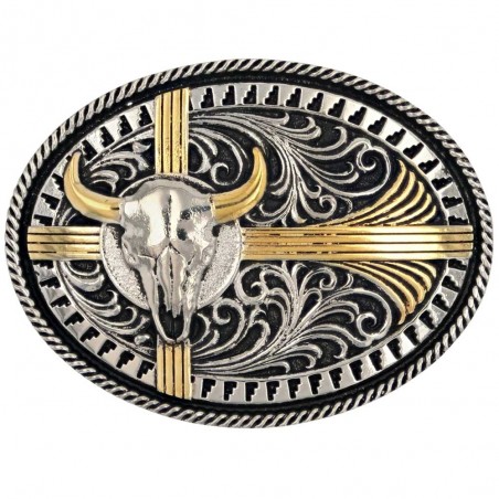 Western Buckle - Two Tone Steer Skull - Montana Silversmiths