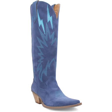 Bottes Western Hautes - Cuir Daim Bleue Femme - Dingo Boots