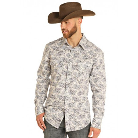 Chemise Western - Blanche Motif Paisley Homme - Rock&Roll Cowboy