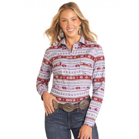 Western Shirt - Purple Burgundy Buffalo Women - Panhandle