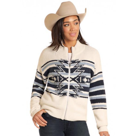 Sweater - Blanche Motif Azteque Femme - Panhandle