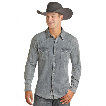 Chemise Western -  Bleu Délavé Uni Homme - Rock&Roll Cowboy