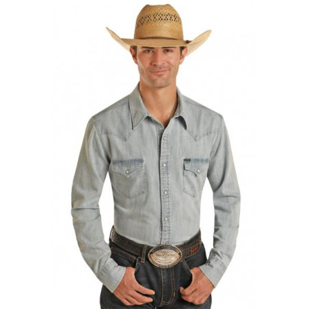 Chemise Western -  Bleu Clair Uni Homme - Rock&Roll Cowboy