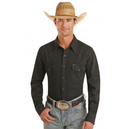 Western Shirt - Noir Solid Men - Rock&Roll Cowboy