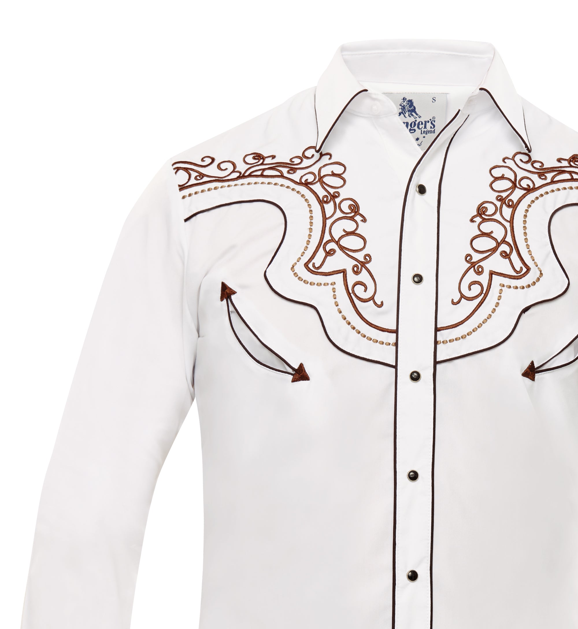 Chemise western blanche brodée marron