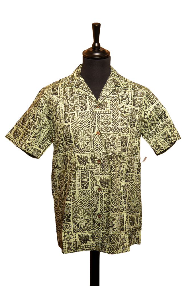 Chemise Hawaïenne motif tribal vert
