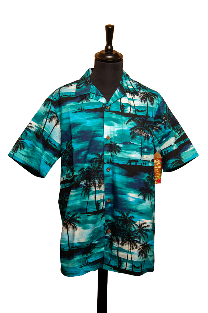 Chemise Hawaïenne palmiers turquoise