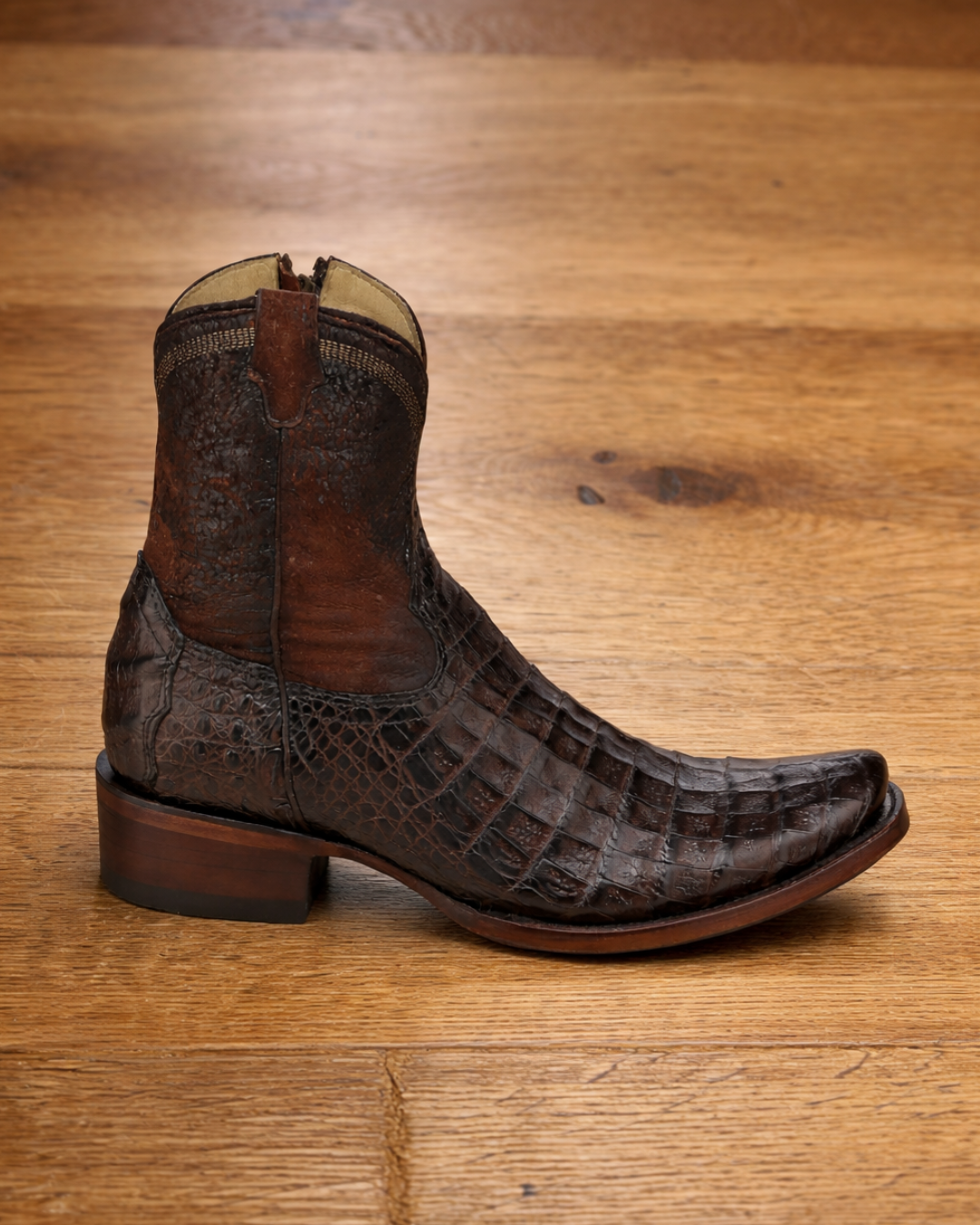 Bottines western cuir de caïman bout carré