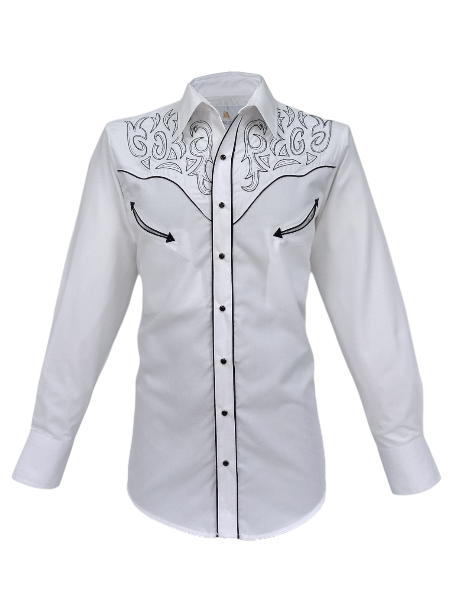 Chemise western blanche brodée noire
