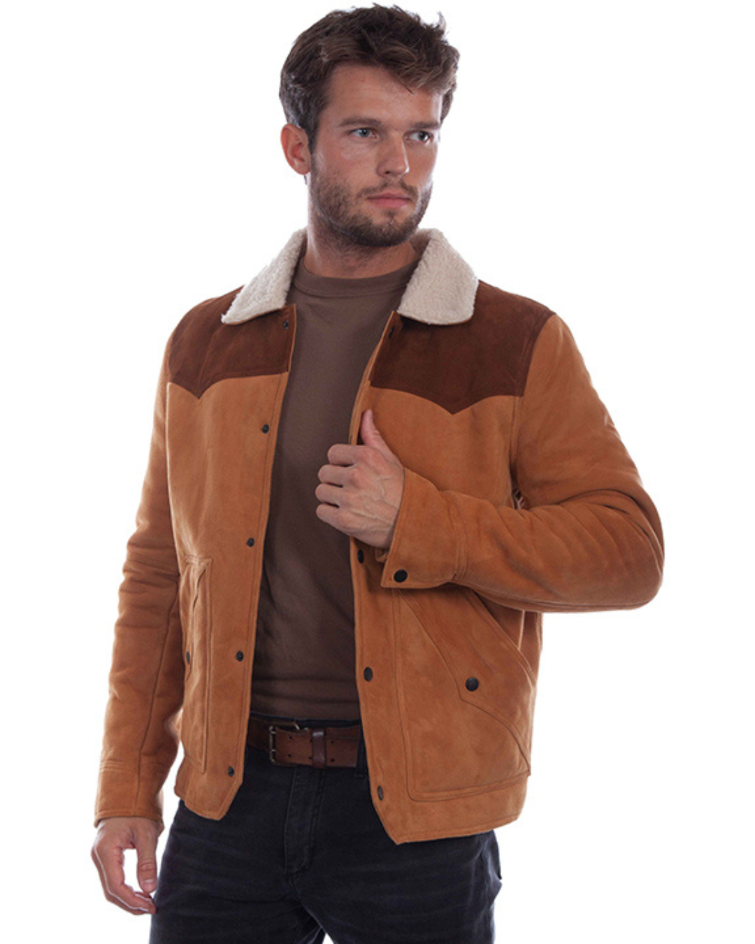 Veste Suédine Homme Col Peau Lainée Camel