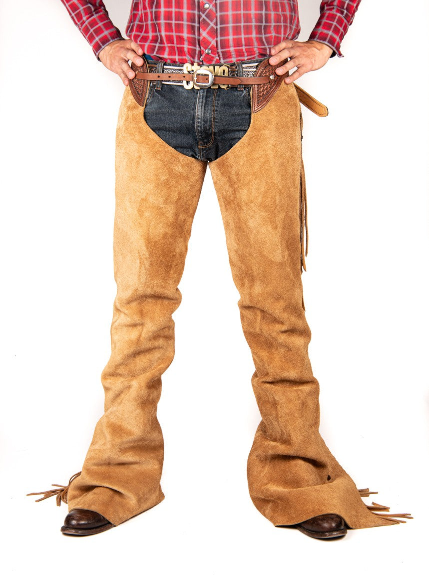 Chaps en cuir de daim avec conchos - Brun