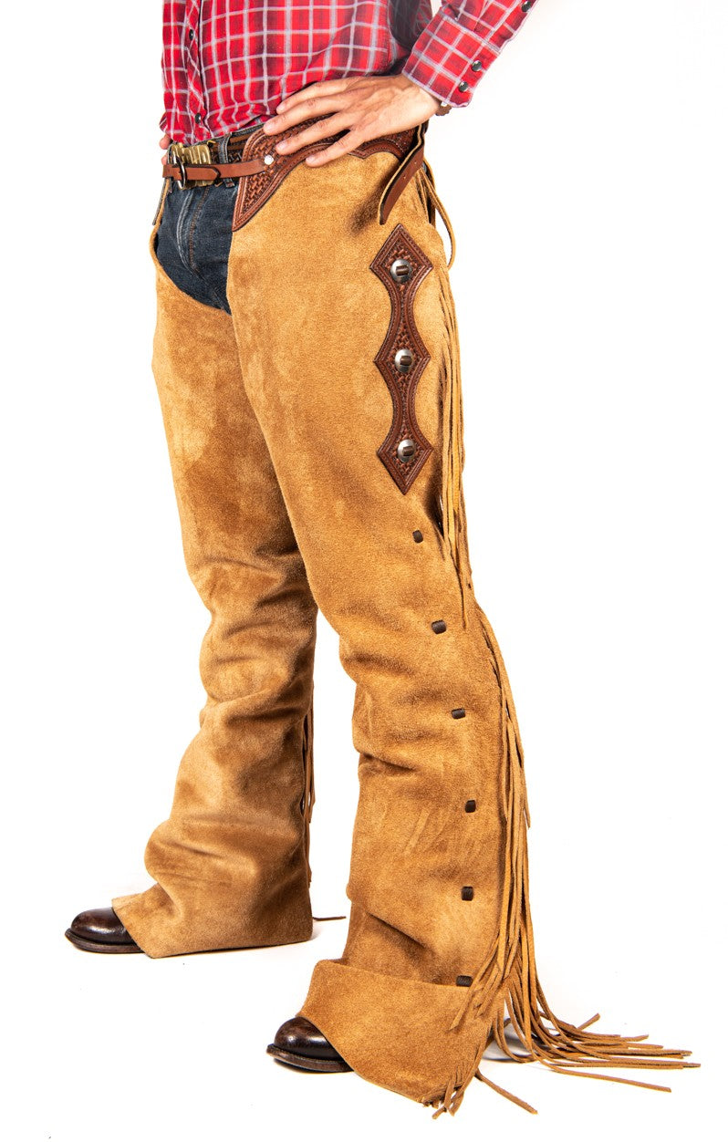 Chaps en cuir de daim avec conchos - Brun