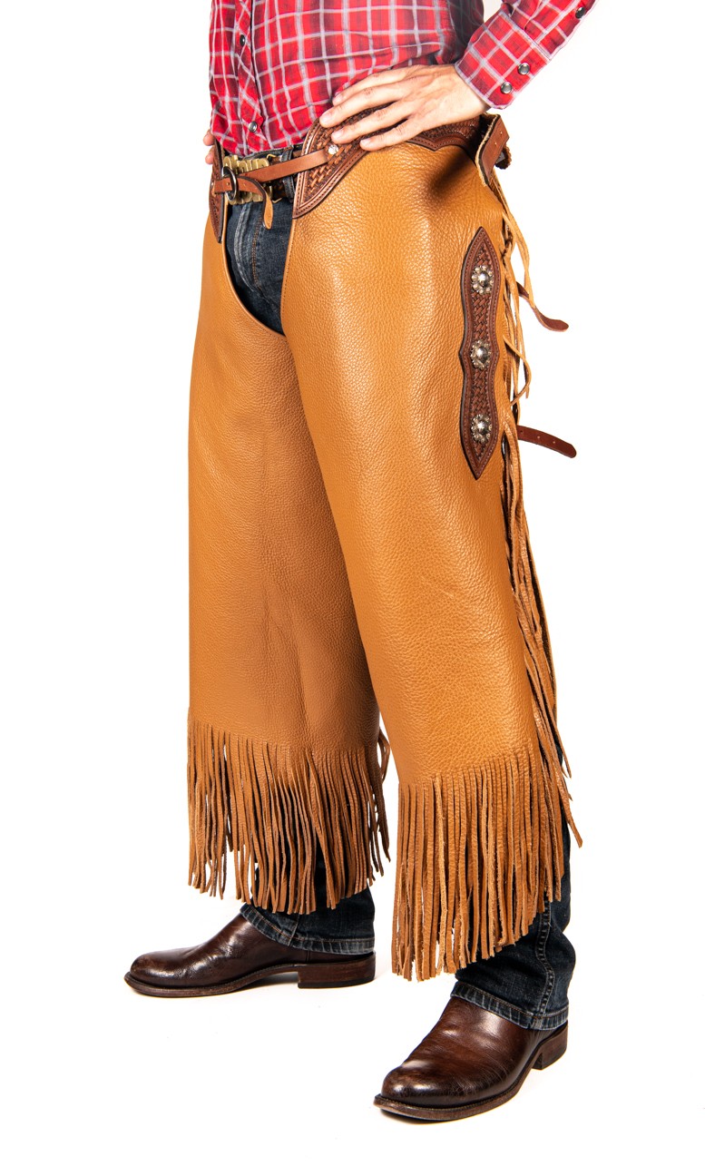 Chinks en cuir avec conchos - Brun