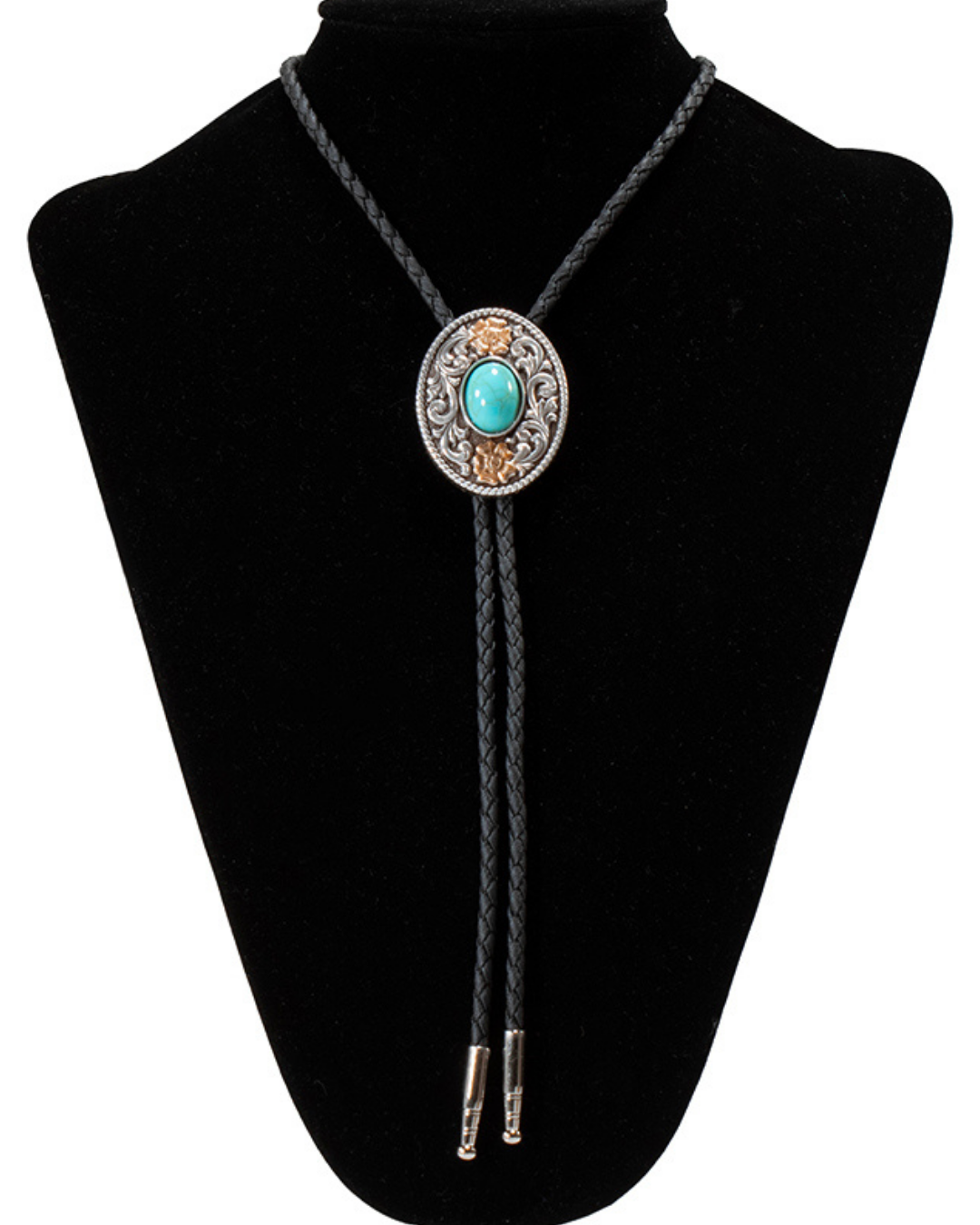 Bolo Tie Western Motif Floral Turquoise