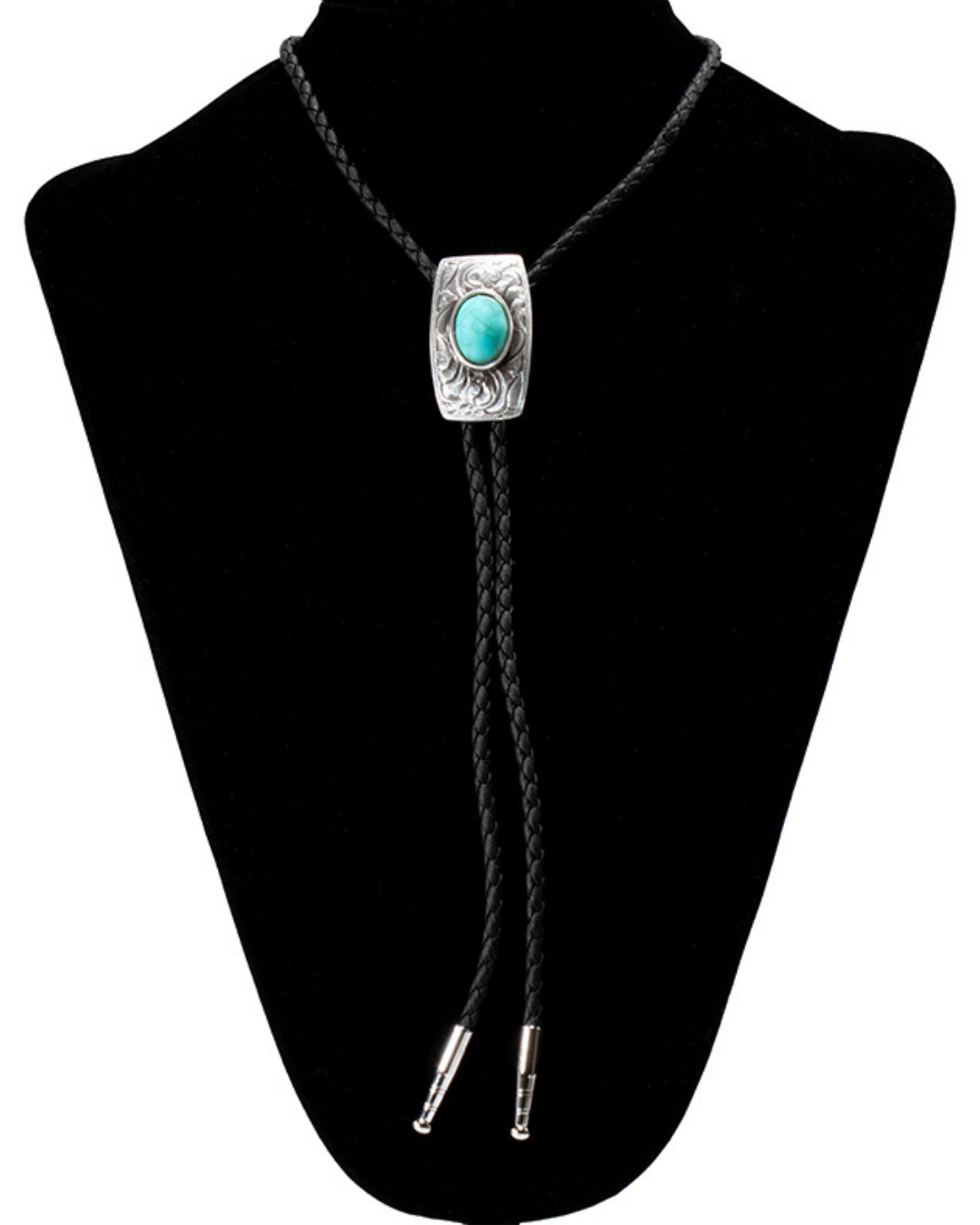 Bolo Tie Rectangle Motif Floral Turquoise