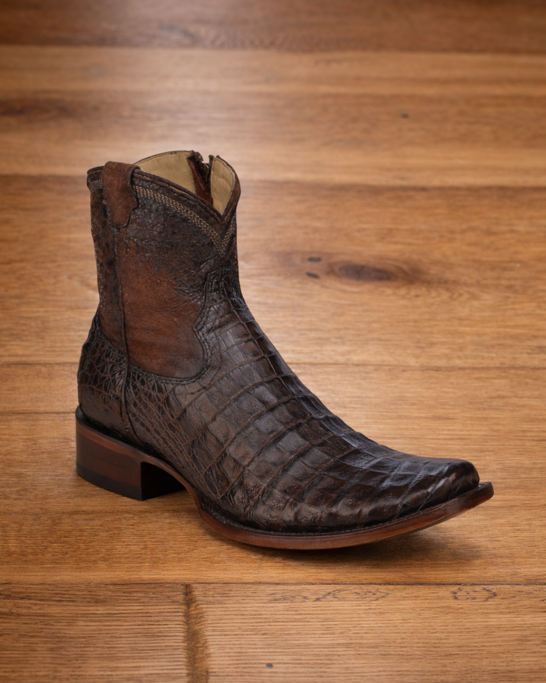 Bottines western cuir de caïman bout carré