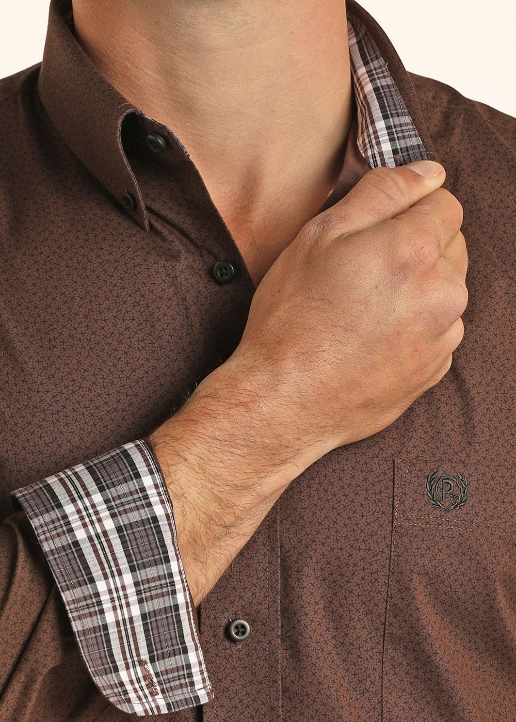 Chemise western motif Poplin brune