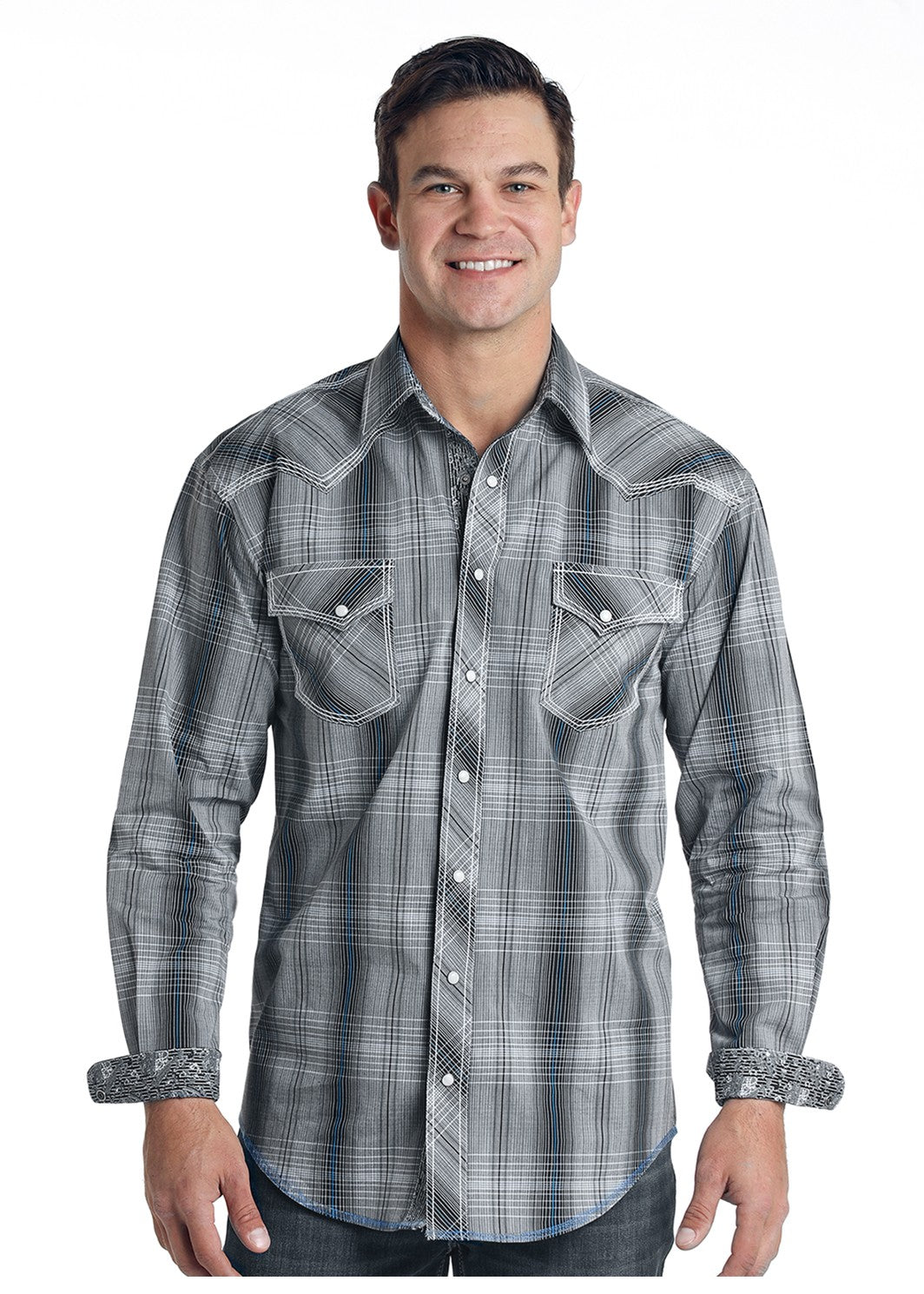 Chemise western à carreaux grise