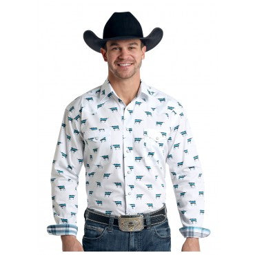 Chemise western motif Longhorn - Blanc