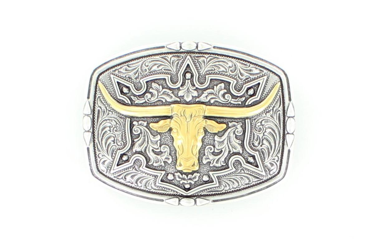 Boucle de ceinture western longhorn doré