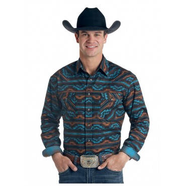 Chemise western motif Aztèque - Brun