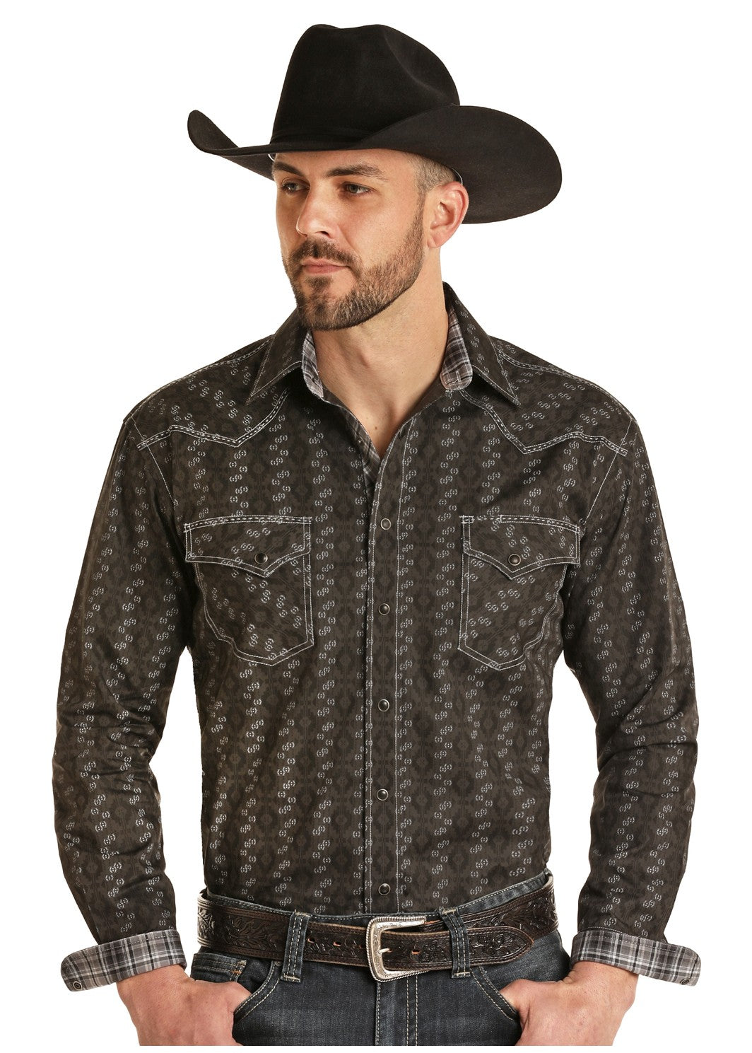 Chemise western motif Aztèque - Noir