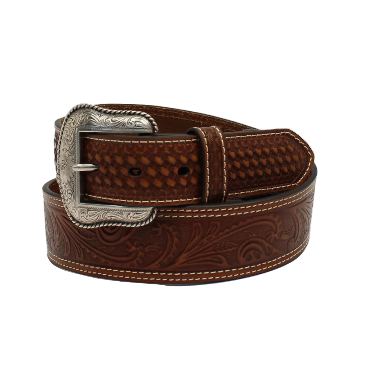 Ceinture large en cuir motif floral
