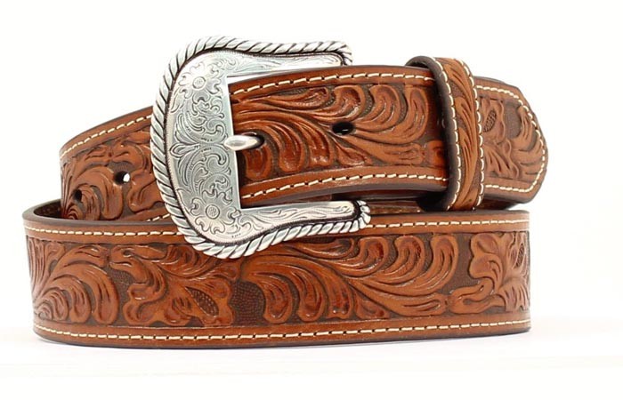Ceinture western motif floral brun